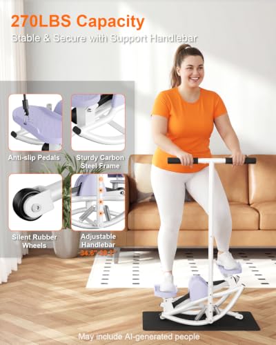 Rock Stepper for Exercise at Home, Rocking Stepper Side to Side | Rocker Stepper with Resistance Bands & Handlebar for Full Body Workout, Lateral Stepper Exercise Machine (Utility Patent) - color: Purple