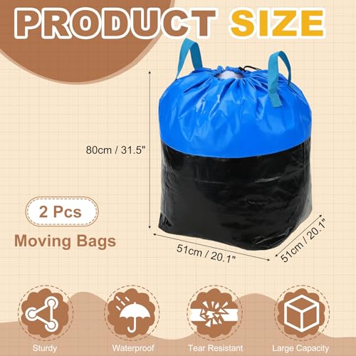 uxcell 2Pcs Extra Large Moving Bags, 20 x 20 x 31.5" Heavy Duty Woven Clothes Storage Totes Waterproof Packing Bags with Elastic Band and Handle for Home Camping Packing Quilts, Blue - color: Blue, size: 20.1 x 20.1 x 31.5"