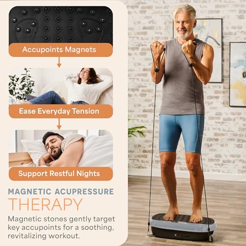 Lifepro HexaPlate Lite Vibration Plate Exercise Machine — Magnetic Acupoints, 99 Speeds & 10 Presets Vibration Platform Machine with Resistance Bands — Vibrating Plate for Lymphatic Drainage & Toning - color: Silver