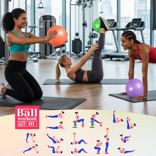 Aoriher 10 Pack 9 Inch Small Pilates Ball Bulk Mini Exercise Ball Portable Non-Slip Workout Yoga Balls with Air Pump for Stability, Barre, Fitness, Balance, Physical &Core, Gym Home Office Use - color: Rainbow Color