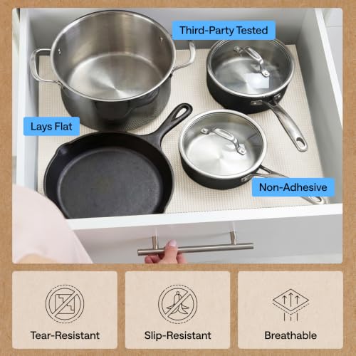 GORILLA GRIP powerGRIP Drawer Shelf and Cabinet Liner, Thick Strong Hold, Non-Adhesive Liners Protect Kitchen Cabinets and Cupboard, Bathroom Drawers, Easy Install, Breathable Mat, 12" x10' Snow White - color: Snow White, size: 12" X 10', style: 12" x 10'