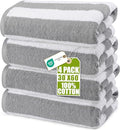 Utopia Towels Pack of 4 Cabana Beach Towels, Oversized 30 x 60 Inches Cotton Beach Towel Set, Smooth Ring Spun Texture for Pool and Swim Days, Modern Striped Design Bath Towels, Grey - color: Grey, size: 30 x 60 - 4 Pack