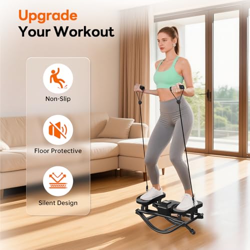 HXD-ERGO Rock Stepper with Elastic Resistance Bands, Side-to-Side Lateral Rocking Motion, Digital Display & High-Capacity Design for Home Leg GluteWorkout