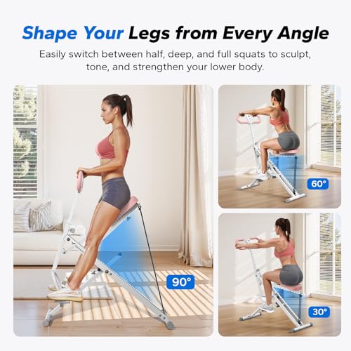 Squat Machine, MERACH R07 2 in 1 Squat Rowing Machine, Easy Setup & Foldable Exercise Equipment, Glute Trainer Machine, Glutes & Leg Home Workout Machine - color: Pink