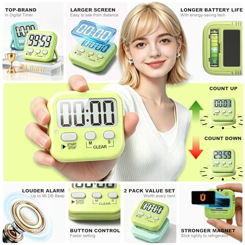 Antonki 2 Pack Digital Timer for Kids, Magnetic Countdown Kitchen Timers for Cooking, Egg, Classroom, Teacher, Exercise, Study, Oven - Battery Included - color: 2 * Amazing Macaron ( 98%+choice for Kids )