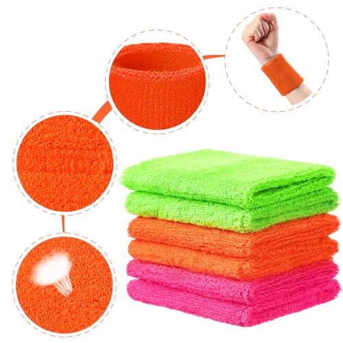 Willbond Wrist Sweatbands, Sports Sweatbands for Competition, Sweat Absorbent, for Basketball, Tennis, Football, Running and Work (Pack of 6) - color: Fruit Green, Orange, Rose Red