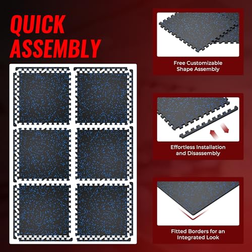 SUPERJARE 0.79'' Extra-Thick Exercise Equipment Mats, 6 Pcs 24 Sq Ft Rubber Top Floor Tiles with High Density EVA Foam, Interlocking Gym Flooring for Home Gym, Protective Workout Mat, Black/Blue - size: 6 Tiles (24 Sq Ft)