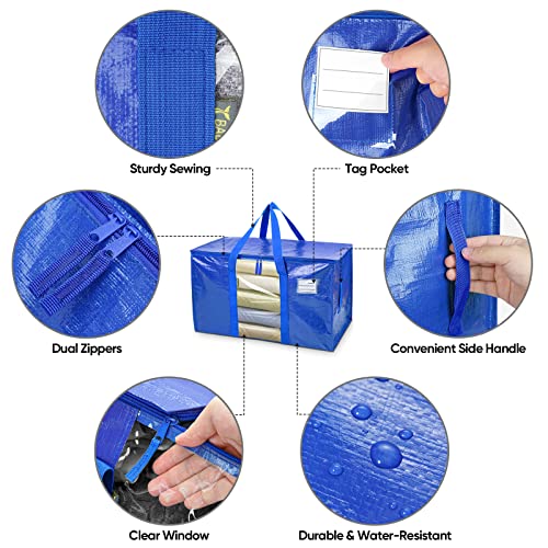 BALEINE 4-Pack Oversized Moving Bags with Reinforced Handles, Heavy-Duty Storage Tote Moving Supplies for Packaging, Camping (Blue w/Window, 4-Pack) - color: Blue-window, size: 4-Pack