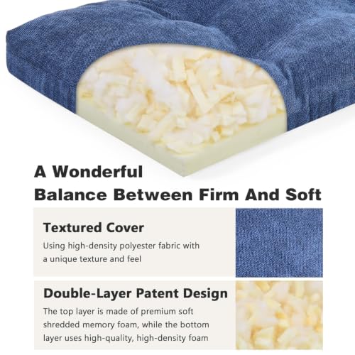 baibu 36 Inch Memory Foam Bench Cushion, Dual-Layer Patent Design Non-Slip Indoor Bench Cushion with Ties, 36x15x3Inch, Blue - color: Dark Blue, size: 36x15x3 Inch (Pack of 1)