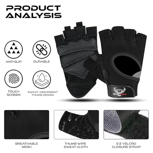 BEAST RAGE Fingerless Weight Lifting Gloves with Palm Protection Padding, Breathable Lightweight Gym Gloves for Men, Women, Weightlifting, Cycling, Exercise, Training Pull Up - color: Black, size: Small