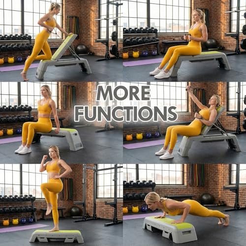 leikefitness Exercise Step Platform, Multifunctional Aerobic Deck | with Cord and Adjustable Dumbbell & Weight Bench, Fitness Equipment for Workout Home Gym - color: Green