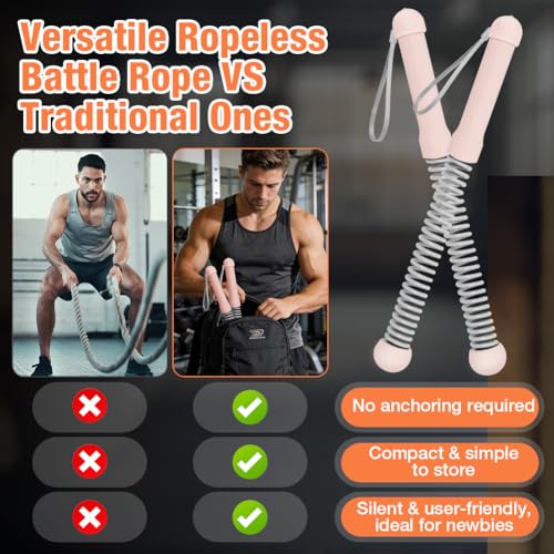 2PCS Ropeless Battle Ropes, Weighted Cordless Battle Ropes for Home Gym, Portable Silent Workout Rope Fitness Equipment for Full Body Toning, Low-Impact Workout, Strength & HIIT, Pink - style: Pink