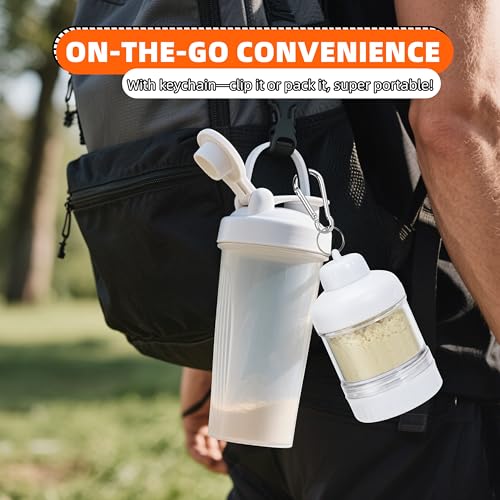 2 Pack Protein Powder Container to Go with Keychain & Keyring, Large Capacity, Clear, Leakproof, Ideal for workouts, fitness, or travel - color: Black&White