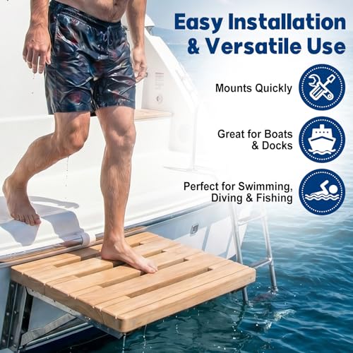 Novabright Teak Swim Platform for Boats, Marine Teak Wood Decking Step/seat, 18" x 15" x 1.3" Non-Slip Boat Boarding and Resting Accessory Universal Replacement for Yacht, Sailboat, Dock