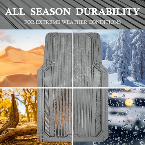 CAR PASS Heavy Duty Sporty Rubber Car Mats, Deep Dish All Weather Car Floor Mats Full Set, Waterproof Anti-Slip Automotive Matts Rugs Trim to Fit for Most Sedans SUVs Vans, 4-Piece All Gray - color: gray