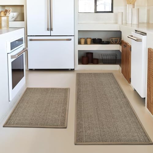 Artoid Mode Washable Non-Skid Kitchen Rugs and Mats Set of 2, Rubber Backing Kitchen Mats for Floor Front of Sink Home Decor - 17x29 and 17x47 Inch - color: Beige Grey, size: 17" x 29" /17" x 47"