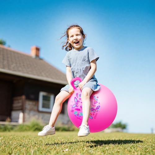 Hopper Ball, Pink Butterfly Hopping Toys for Kids, 20 Inch Bouncy Ball with Handle, Indoor Outdoor Inflatable Hippity Hop Toy for Girls Boys Gift with Free Pump - color: Pink butterfly, size: Age:7-12(20''/50cm)