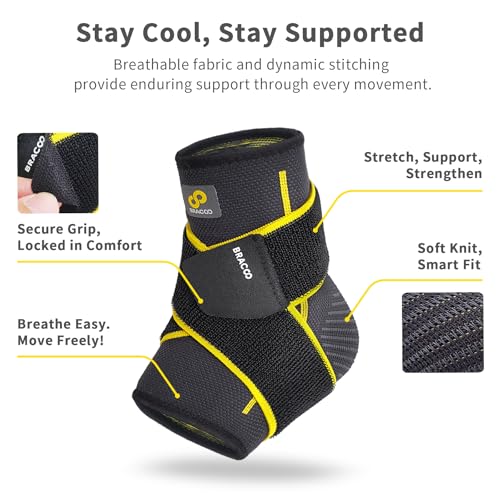 Bracoo 2 Pack Ankle Brace Compression Sleeve for Women & Men, Adjustable Ankle Support Strap for Sprained, Plantar Fasciitis, Pain Relief, Injury Recovery, Running, Workout, GYM, FS60 - size: L/XL