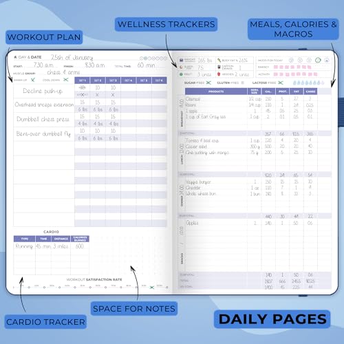 Clever Fox Fitness & Food Journal, Workout Planner, 5.8"x8.3" Mystic Blue | Lasts 3 months, undated hardcover exercise & weight loss journal for women, gym, diet, meal tracker, calorie counter book - color: Mystic Blue, size: A5 (5.8'' x 8.3'')