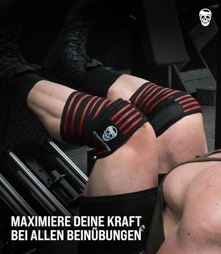 Gymreapers Knee Wraps for Squats and Powerlifting 72 Inch Compression Wraps with Strap for Men & Women Weightlifting Support - color: Red