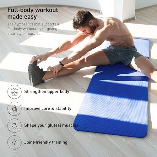 MSPORTS Yoga Mat Premium Non Slip Thick – Extra Comfortable Exercise Mat for Home Workouts, Pilates, Stretching & Gym – Cushioned NBR Foam, Gym Mat with Strap, for Women & Men - color: Blue