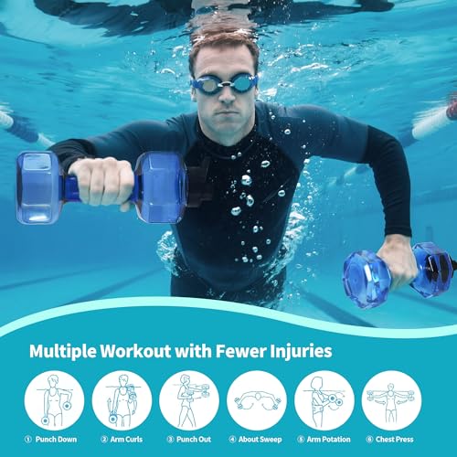Water Weights for Pool Exercise Set of 2, Aquatic Exercise Dumbbells with Non-slip Handle, PE Materials Water Dumbbell Aerobics for Water Aerobics Weight Loss - color: Blue