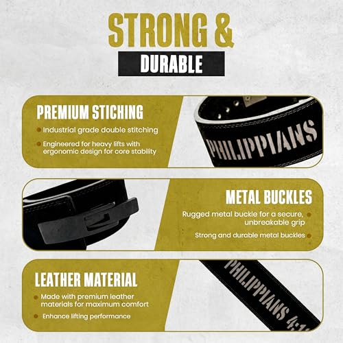 Christian Lever Weight Lifting Belt- 10mm Thick Leather Weightlifting Belt for Men & Women- Durable Leather Weight Belt for Men- High Strength Powerlifting Belt- Squat Belt, Deadlifting Belt | Faith Lever Weight Belt for Men, Secure Steel Lever Buckle, Du