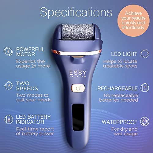 Essy Electric Foot File Hard Skin Remover with 5 Replacement Rollers Foot File Electric Pedicure Sets Cutters Accessories for Dry Dead Hard Skin Feet Callus Remover for Feet Care Exfoliator (Navy) - color: Navy