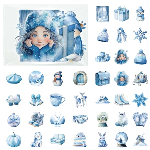 56PCS Snowflake Stickers Aesthetic PET Winter Stickers | Graffiti Butterfly Decals, Waterproof, For Scrapbook DIY Crafts Album Bullet Journal Planner - color: Winter