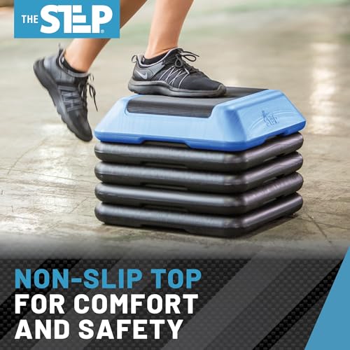 The Step Adjustable High Step Aerobic Platform with 4 Risers, Home Gym Workout Equipment, Fitness Exercise Equipment Made in the USA - color: Blue