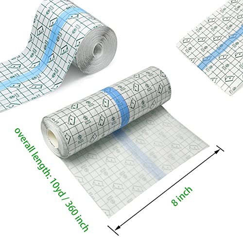 Tattoo Aftercare Bandage Roll 8" x 10 Yard - Waterproof Transparent Film for Initial Healing and Skin Repair Adhesive Tattoos Supply Wrap - size: 8 x 360 Inch