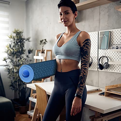 Yoga Mat 1/3" (8mm) Thick Non-Slip, Women Men Fitness & Exercise Mat, 72"Lx24"W Eco-Friendly TPE Workout Mat with Carrying Strap for Yoga, Pilates, Home Gym, Floor Exercises - color: Blue