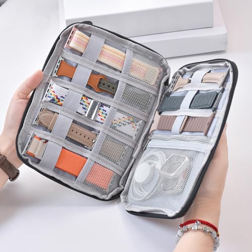 Watch Band Organizer, Watch Band Storage Case, Waterproof Smart Watch Band Organiser Case, Travel Organiser Bag for Watch Bands for Bands and Accessories,Watch Band Pin,Cable,Earphones (Black) - color: Black