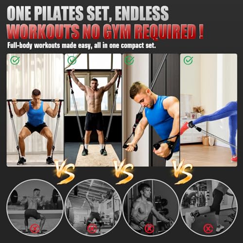 HPYGN Pilates Bar Kit with Resistance Bands, Heavy Duty Multifunctional Pilates Workout Equipment for Strength Training, HIP, Back, Arms, Ab, Shoulders, Portable Home Gym & Travel Fitness Gear for Men - style: 270lbs