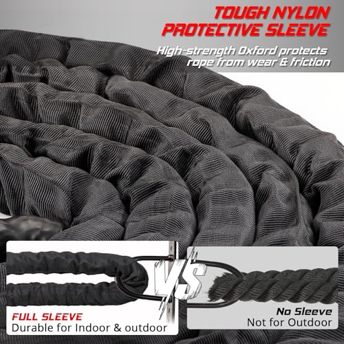 Battle Rope For Home Gym Workout - 1.26 Inch 30ft Heavy Weighted Training Exercise Ropes Fitness Equipment With Sleeve And Anchor Strap Kit For Outdoor Working Out - color: Black, size: 1.26 Inch x 30 FT
