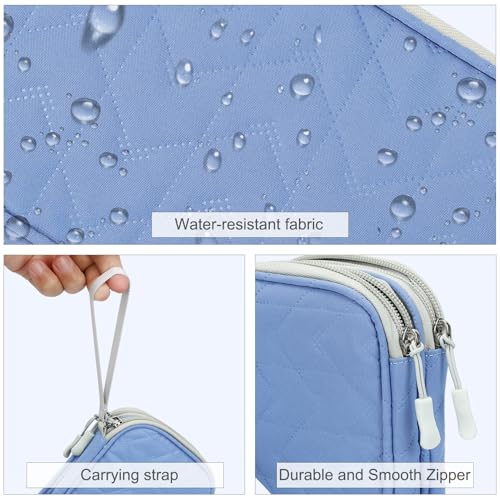 FYY Electronic Organizer, Travel Tech Pouch Bag, Medium, Blue Quilted | Wrist Strap, Waterproof, Double Layers Portable Electronics Travel Carrying Case for Cord, Charger, Daily Business Trips Use - color: Blue Quilted, size: Medium