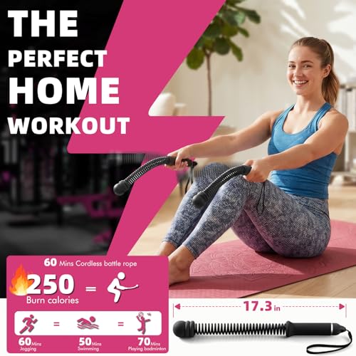 Chillchard Battle Ropes for Home Gym, Weighted Ropeless Battle Ropes | Cordless Battle Ropes with Adjustable Resistance Springs, Portable Home Workout Equipment for HIIT Cardio & Strength Training - color: Black