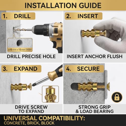 100Pcs 6x14mm Short Expansion Screw Set, Expansion Anchors Screw Repair Kit Hinge Repair Screw & Expansion Anchor, Cabinet Door Hinge Repair & Stripped Thread Restoration, Screw Hole Repair Kit