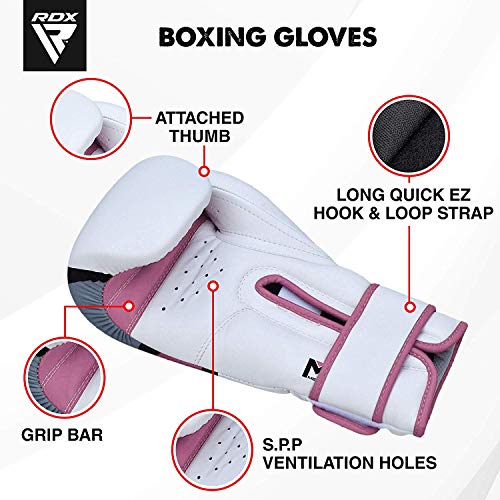 RDX Boxing Gloves EGO, Sparring Muay Thai Kickboxing MMA Heavy Training Mitts, Maya Hide Leather, Ventilated, Long Support, Punching Bag Workout Pads, Men Women Adult 8 10 12 14 16 oz - color: PINK, size: 12OZ
