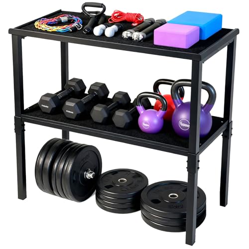 Commercial Heavy Duty Dumbbell/Kettlebell Rack Stand 500-800LBS | Heavy Duty One-Piece Welded Frame, Anti-Tip Non-Slip Base, Easy 6-Part 10-Min Assembly, Fitness Gear Storage for Garage - style: 2-Tier Large Capacity Dumbbell Rack - Black