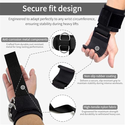 Weight Lifting Straps With Cuffed D Ring(1Pair) and Weight Lifting Hooks(1Pair) Set, Wrist Support for Men, Heavy Duty Thick Comfortable, Non-slip, Enhanced Grip, Straps for Weightlifting & Training