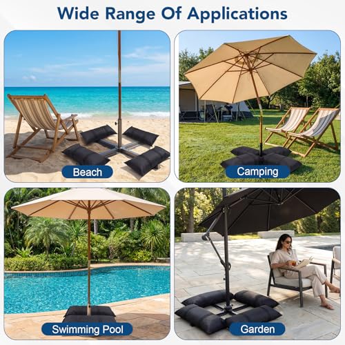 200 LBS Umbrella Base Weights Sandbags, 4 Packs Fillable Sand Bags for Weight, Weatherproof Heavy Duty Sandbags for Umbrella Base, Weight Bags for Cantilever, Patio Umbrella, Poolside Accessories - size: 200LBS(4Packs)