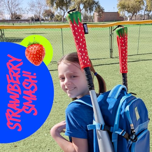 Handle Cover - Baseball Bat Cover Sleeve Protects Vehicle & Bat Grip - Batting Gloves & Helmet Companion with Zippered Hook - Softball Accessory - color: Strawberry