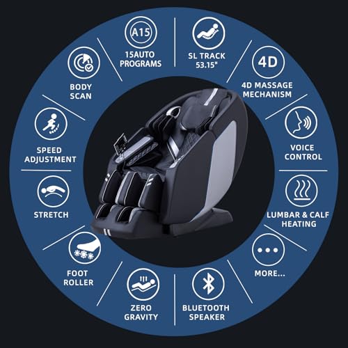 MassaMAX 4D Full Body Massage Chair for Daily Comfort Upgrade-Yoga Stretch, AI Voice Control, 55" SL Track, Zero Gravity, Extendable Footrest, 15 Modes, Foot Rollers, Waist & Calves Heating with Cover - color: Black