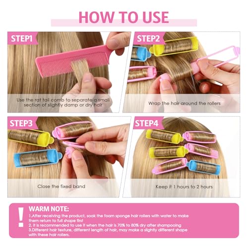 Syhood 43 Pcs Foam Sponge Hair Rollers Women 0.59 Inch Soft Sleeping Curlers Flexible Sponge Curler Tool and Rat Tail Comb for Hair Styling Hairdressing Overnight Curl and Volume(Pink Blue Yellow) - color: Pink Blue Yellow