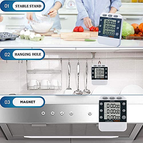 Digital Dual Kitchen Timer for Cooking, 3 Channels Count Down/up Triple Multi Timers for Food, Magnetic Memory-Preset Large-Display Adjustable Alarm Volume, 3A Battery Included - style: M382