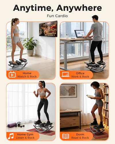FineWay Upgraded Rock Stepper 2.0 for Exercise at Home, Rocking Stepper Side to Side, Low-Impact Knee-Friendly Exercise Machine with Resistance Bands, LCD Monitor & 330 LBS Capacity (Black-V)