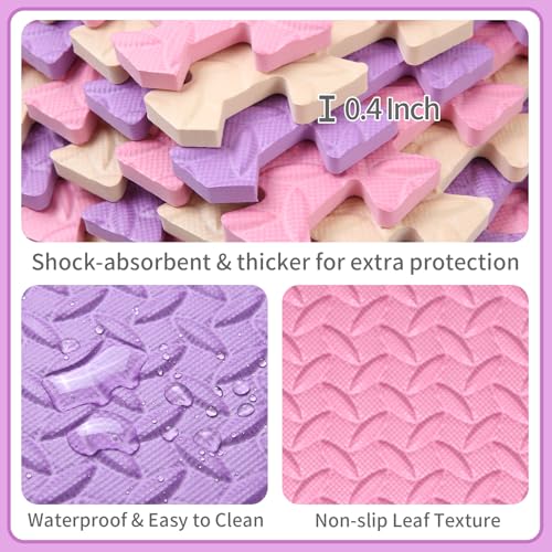 Foam Play Mat for Baby, 0.4 Inch Thicked Interlocking Floor Mats with Solid Colors, Soft Non-Toxic Squares Baby Play Mat, EVA Foam Puzzle Floor Mat for Toddler, 16 Tiles(Pink/Beige/Purple) - color: Pink/Beige/Purple, size: 16 Pcs/47.2*47.2