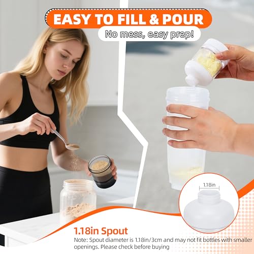 2 Pack Protein Powder Container to Go with Keychain & Keyring, Large Capacity, Clear, Leakproof, Ideal for workouts, fitness, or travel - color: Black&White