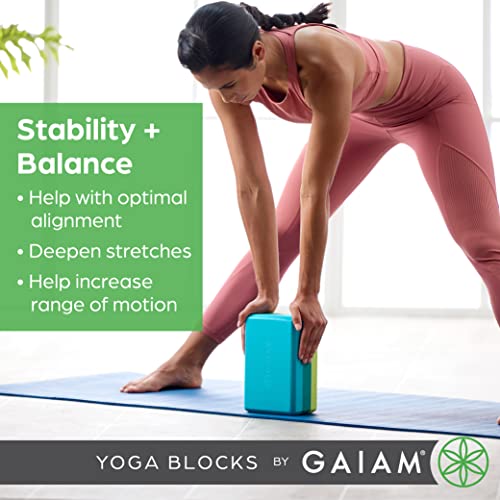 Gaiam Yoga Block - Supportive Latex-Free Eva Foam - Soft Non-Slip Surface with Beveled Edges for Yoga, Pilates, Meditation - color: Lagoon, style: 2 Blocks